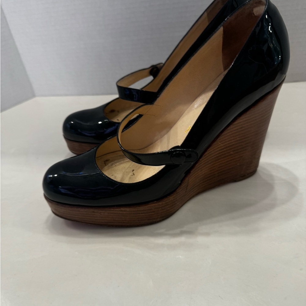 Black Mary Jane Wedge Shoes - Picture 5 of 10